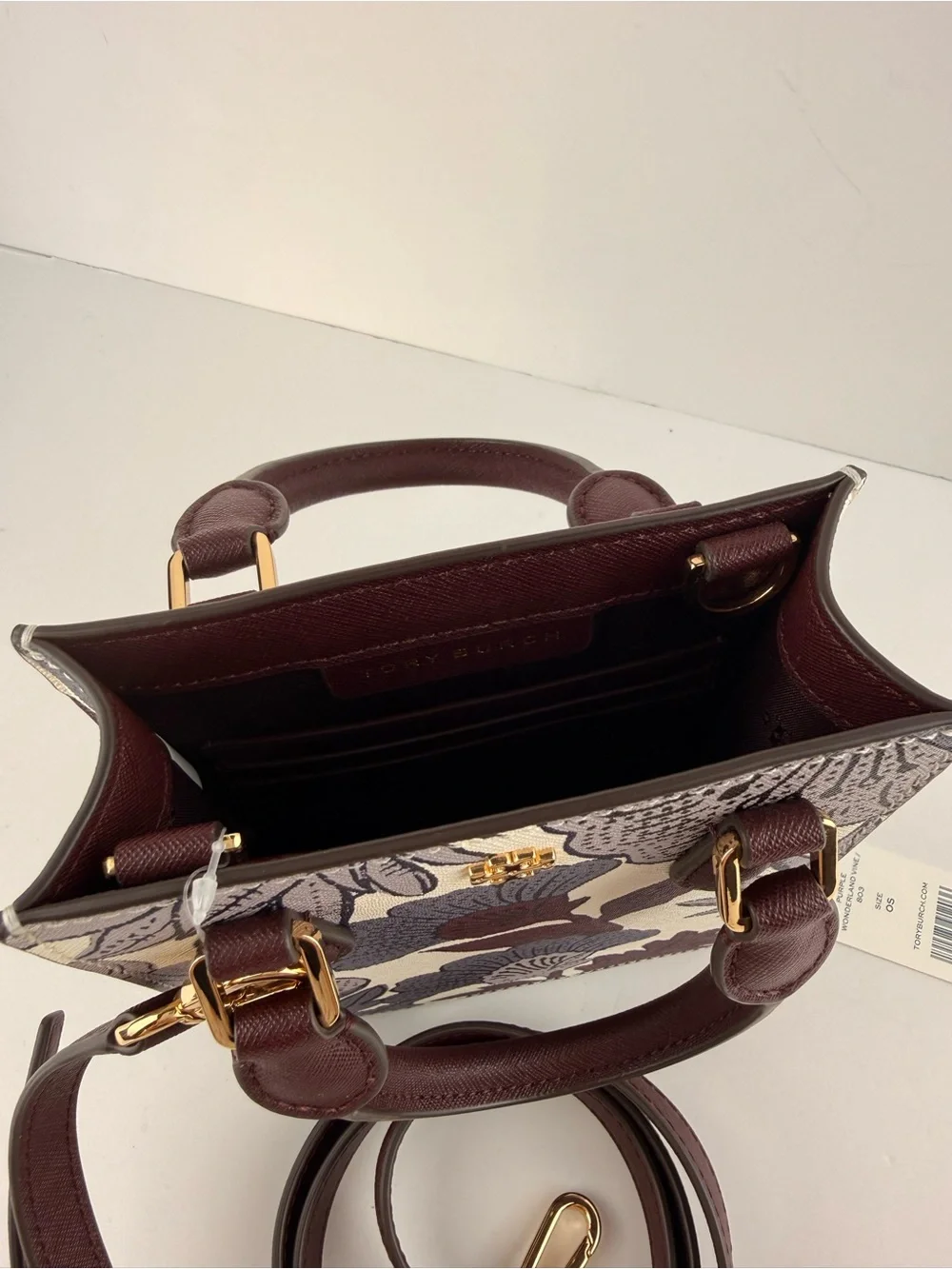 Tory Burch Emerson Printed Mini Shopper Tote Purple Wonderland Vine $395